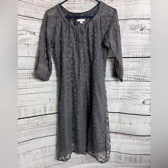 Garnet Hill Dress womens size 4 Boheme Easy Lace shift front Tie Romance Gray - Picture 3 of 13